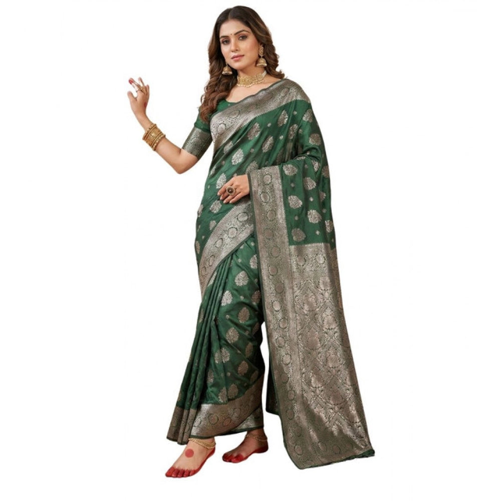 Women's Silk Blend Printed Saree With Unstitched Blouse 5.5mtr (dark Green) | Women Signature Collection