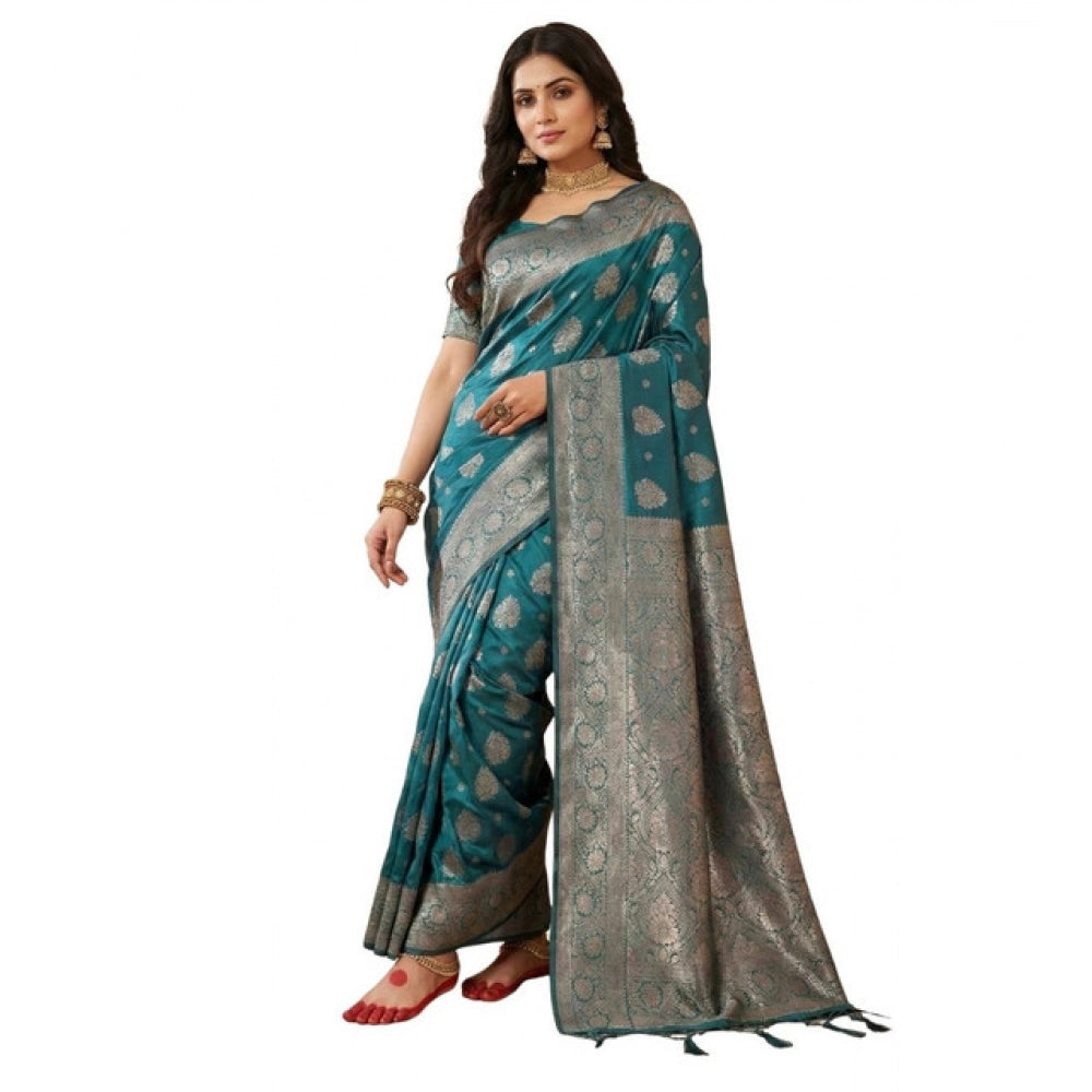 Women's Silk Blend Printed Saree With Unstitched Blouse 5.5mtr (sea Green) | Women Signature Collection