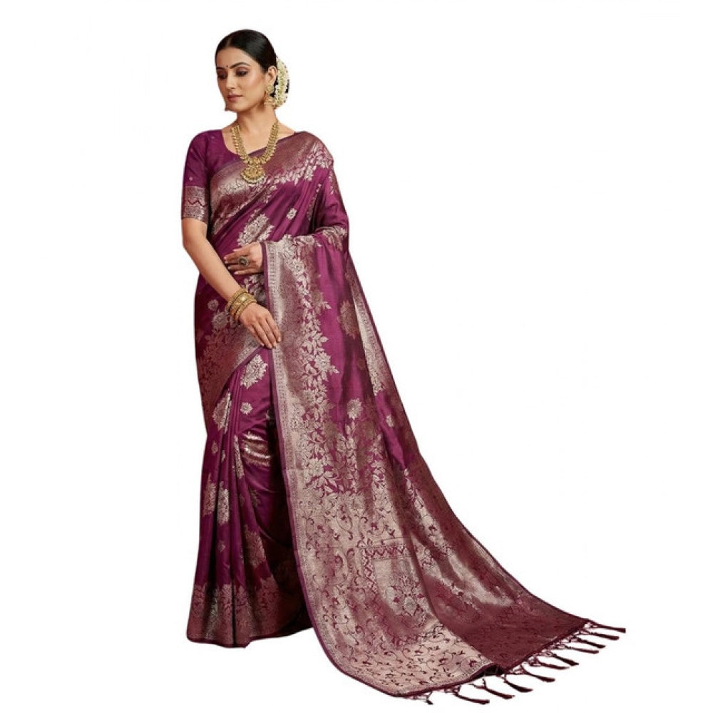 Women's Silk Blend Printed Saree With Unstitched Blouse 5.5mtr (purple) | Women Signature Collection