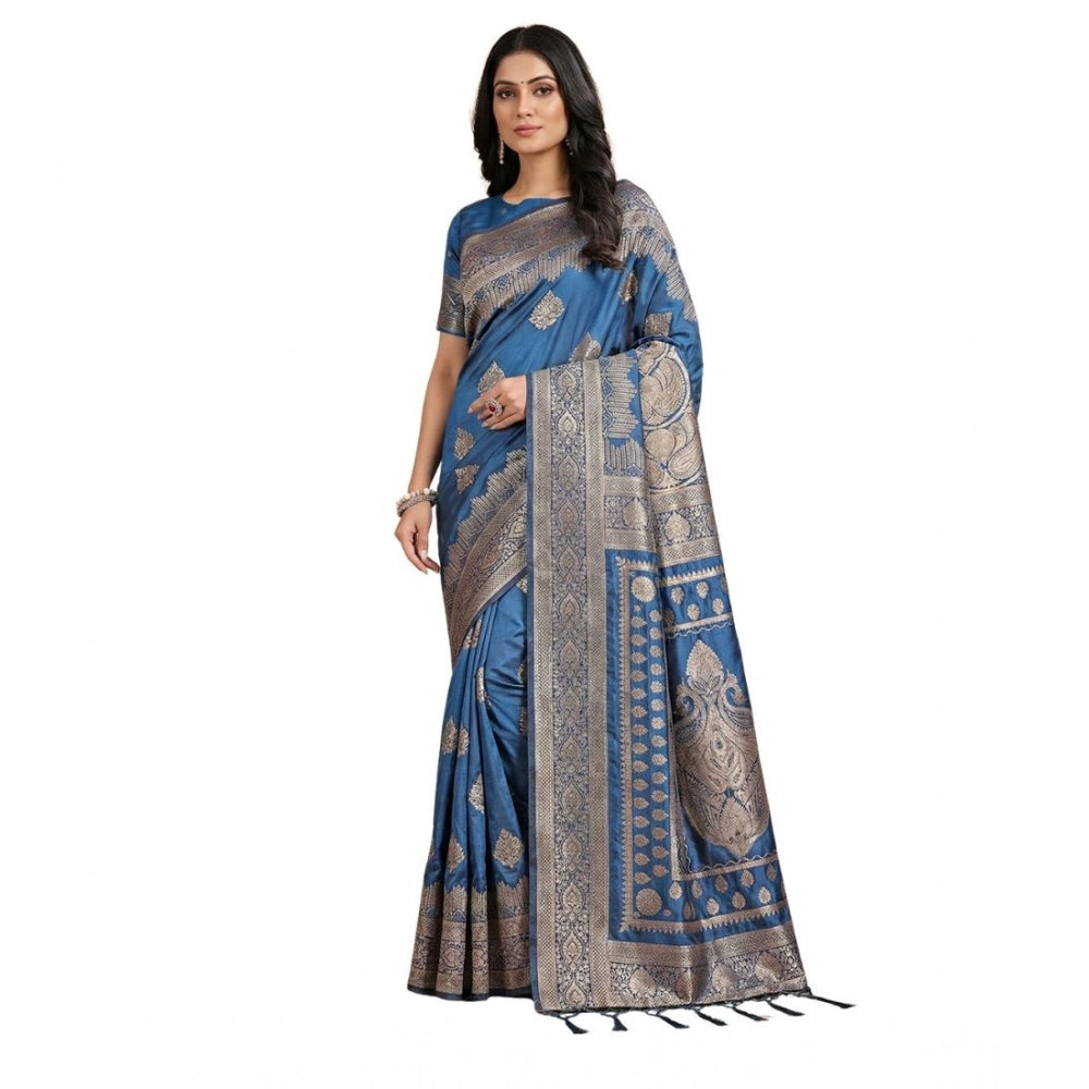 Women's Silk Blend Printed Saree With Unstitched Blouse 5.5mtr (sky Blue) | Women Signature Collection