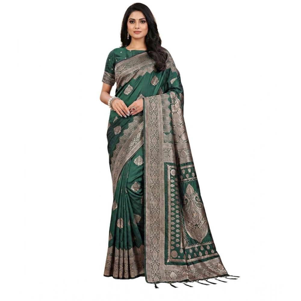 Women's Silk Blend Printed Saree With Unstitched Blouse 5.5mtr (green) | Women Signature Collection