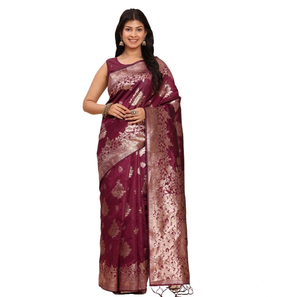 Women's Banarasi Silk Printed Saree With Unstitched Blouse 5.5mtr (purple) | Women Signature Collection