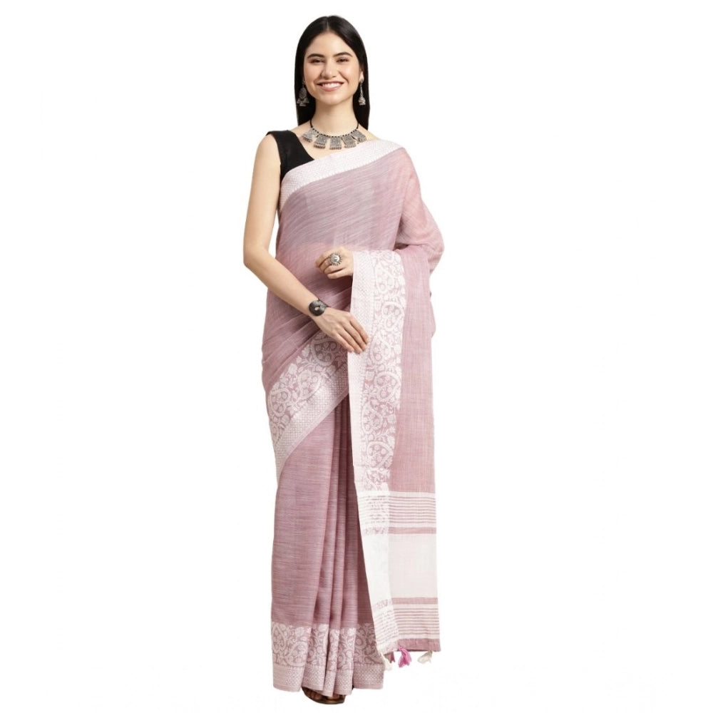 Women's Linen Printed Saree With Unstitched Blouse 5.5mtr (purple) | Women Signature Collection