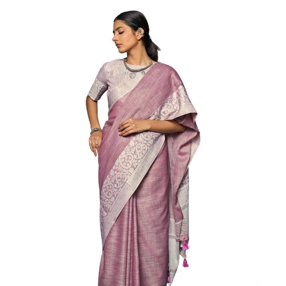 Women's Linen Printed Saree With Unstitched Blouse 5.5mtr (purple) | Women Signature Collection