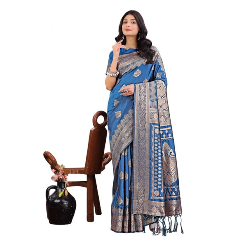 Women's Silk Printed Saree With Unstitched Blouse 5.5mtr (sky Blue) | Women Signature Collection