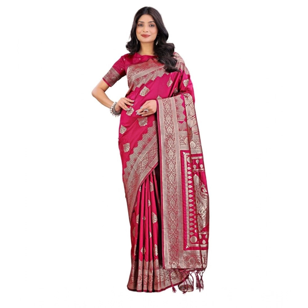 Women's Silk Printed Saree With Unstitched Blouse 5.5mtr (magenta) | Women Signature Collection