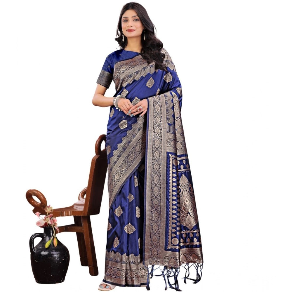 Women's Silk Printed Saree With Unstitched Blouse 5.5mtr (navy Blue) | Women Signature Collection