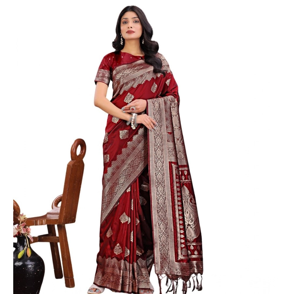 Women's Silk Printed Saree With Unstitched Blouse 5.5mtr (maroon) | Women Signature Collection