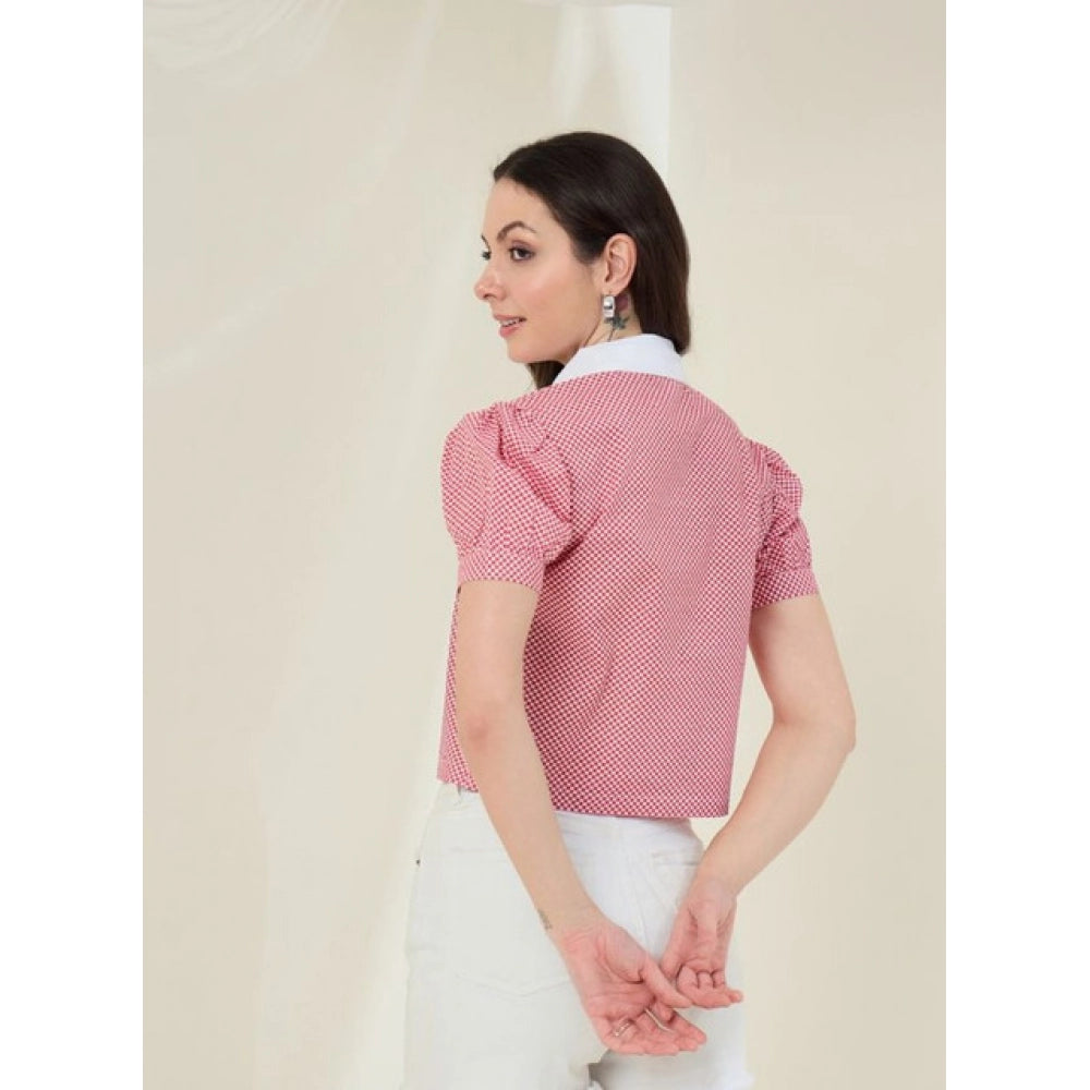 Women's Cotton Checkered Half Sleeve Shirt (red White) | Women Signature Collection