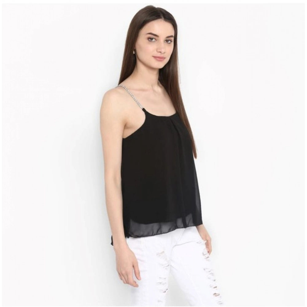 Women's Polyester Embellished Shoulder Straps Top (black) | Women Signature Collection