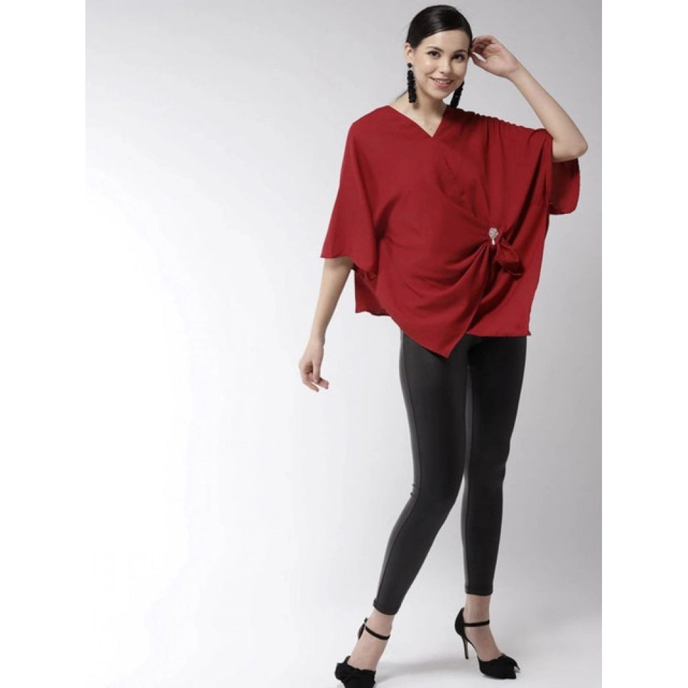 Women's Polyester Solid Cape Sleeve Top (red) | Women Signature Collection