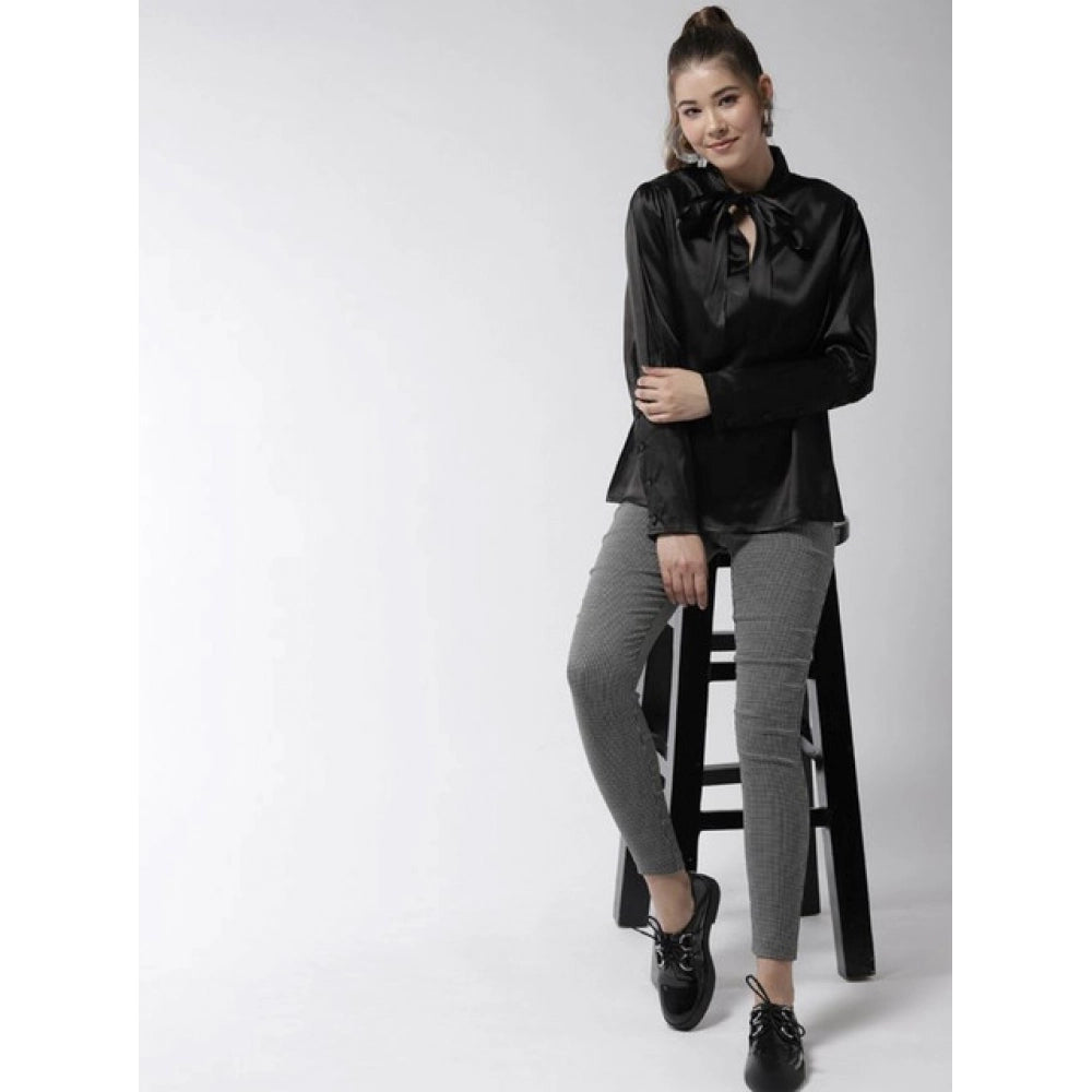 Women's Polyester Solid Long Sleeves Top (black) | Women Signature Collection
