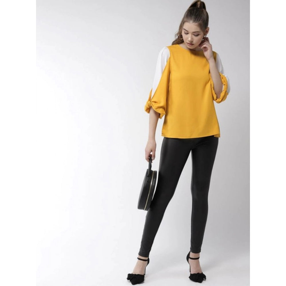 Women's Polyester Colour Block Slit Sleeve Top (yellow White) | Women Signature Collection