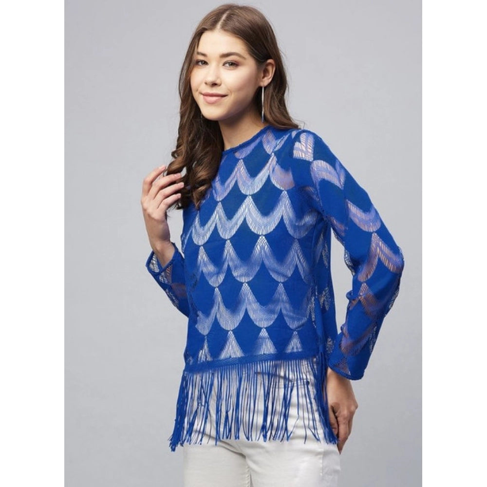 Women's Lace Self Design Long Sleeves Top (blue) | Women Signature Collection