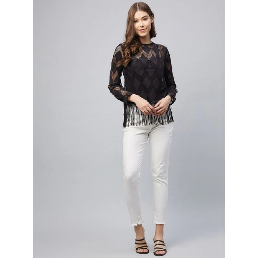 Women's Lace Self Design Short Sleeve Top (black) | Women Signature Collection