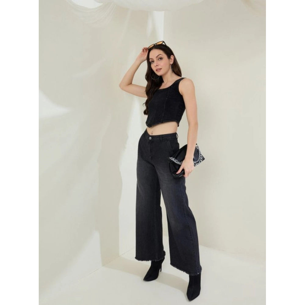 Women's Denim Lycra Solid Sleeveless Top (black) | Women Signature Collection