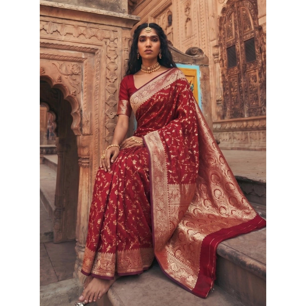 Women's Art Silk Printed Saree With Unstitched Blouse 5.5mtr (red) | Women Signature Collection