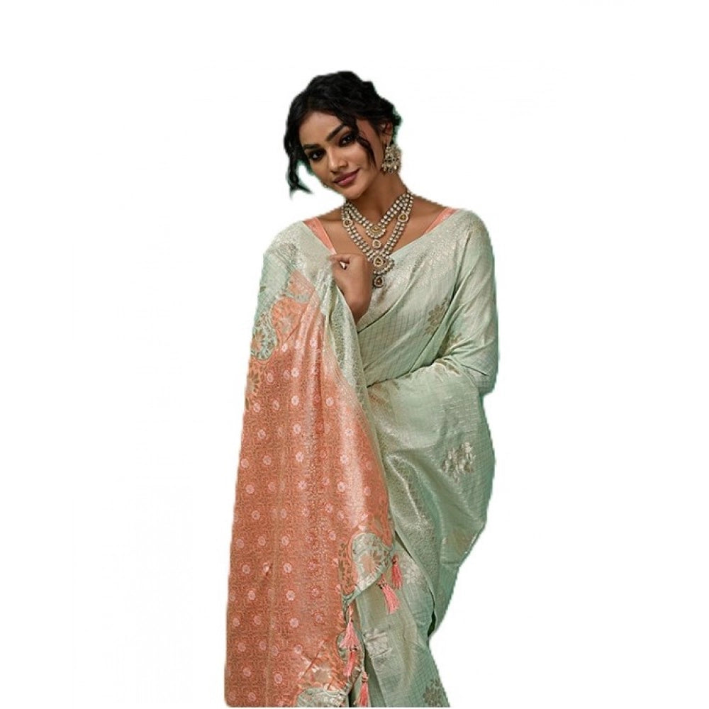 Women's Linen Cotton Printed Saree With Unstitched Blouse 5.5mtr (pista Green) | Women Signature Collection