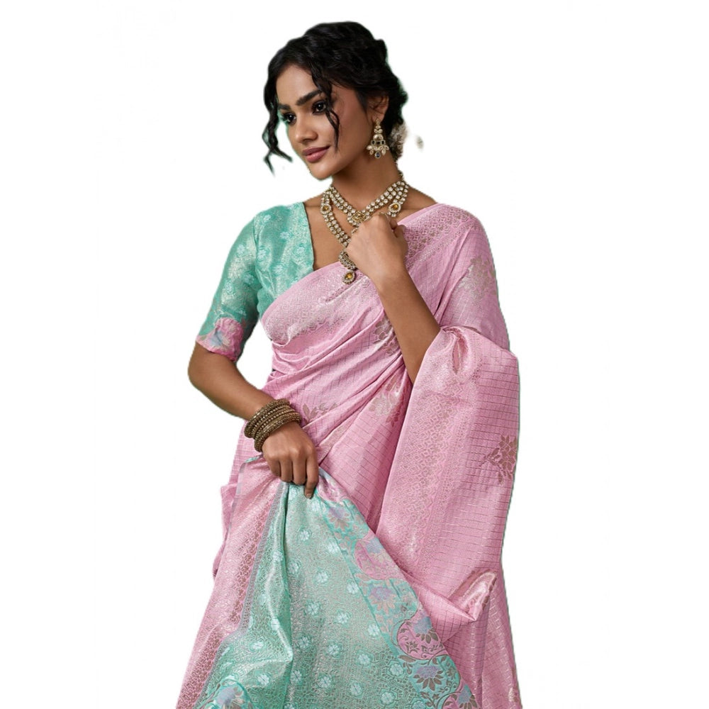 Women's Linen Cotton Printed Saree With Unstitched Blouse 5.5mtr (pastel Pink) | Women Signature Collection
