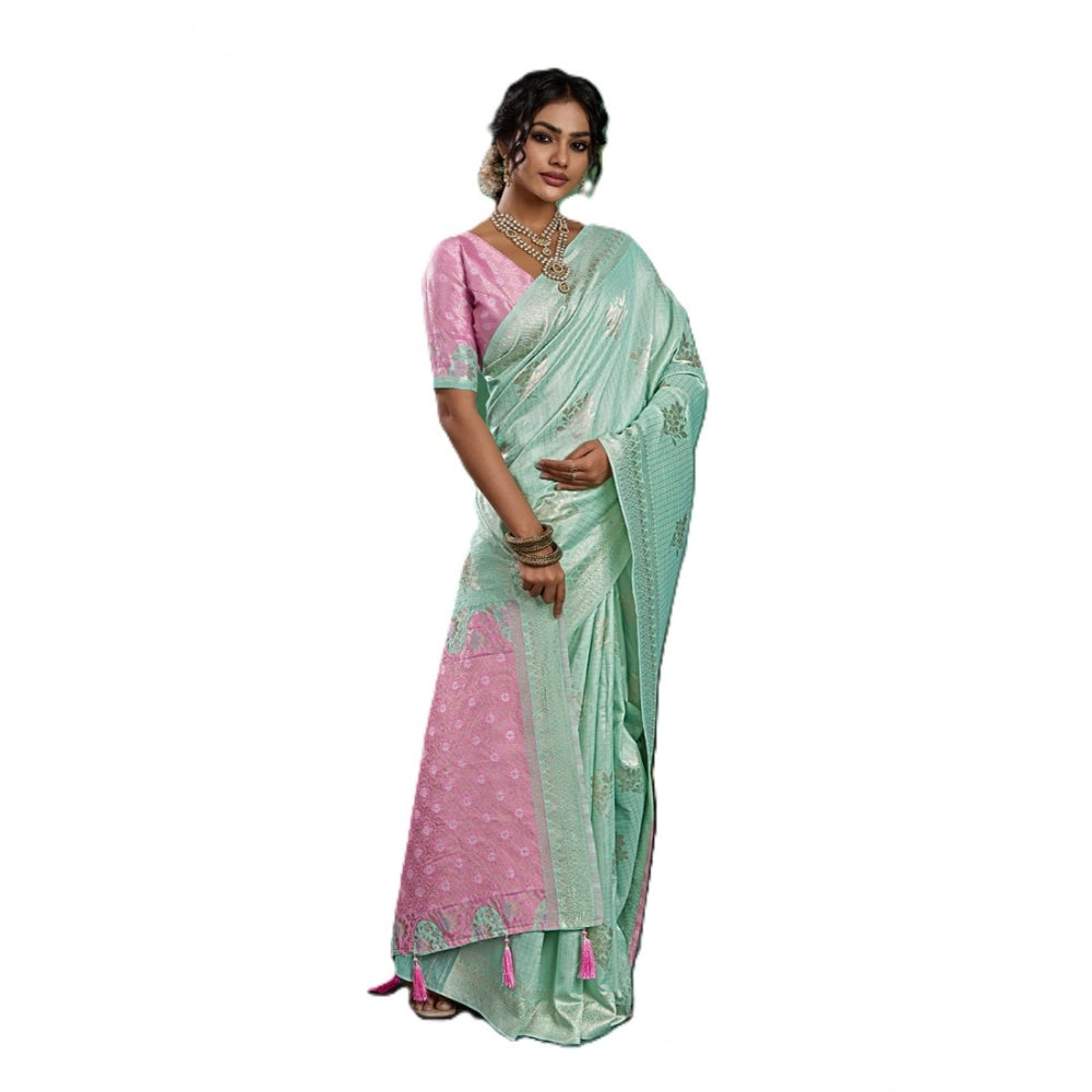 Women's Linen Cotton Printed Saree With Unstitched Blouse 5.5mtr (sea Green) | Women Signature Collection