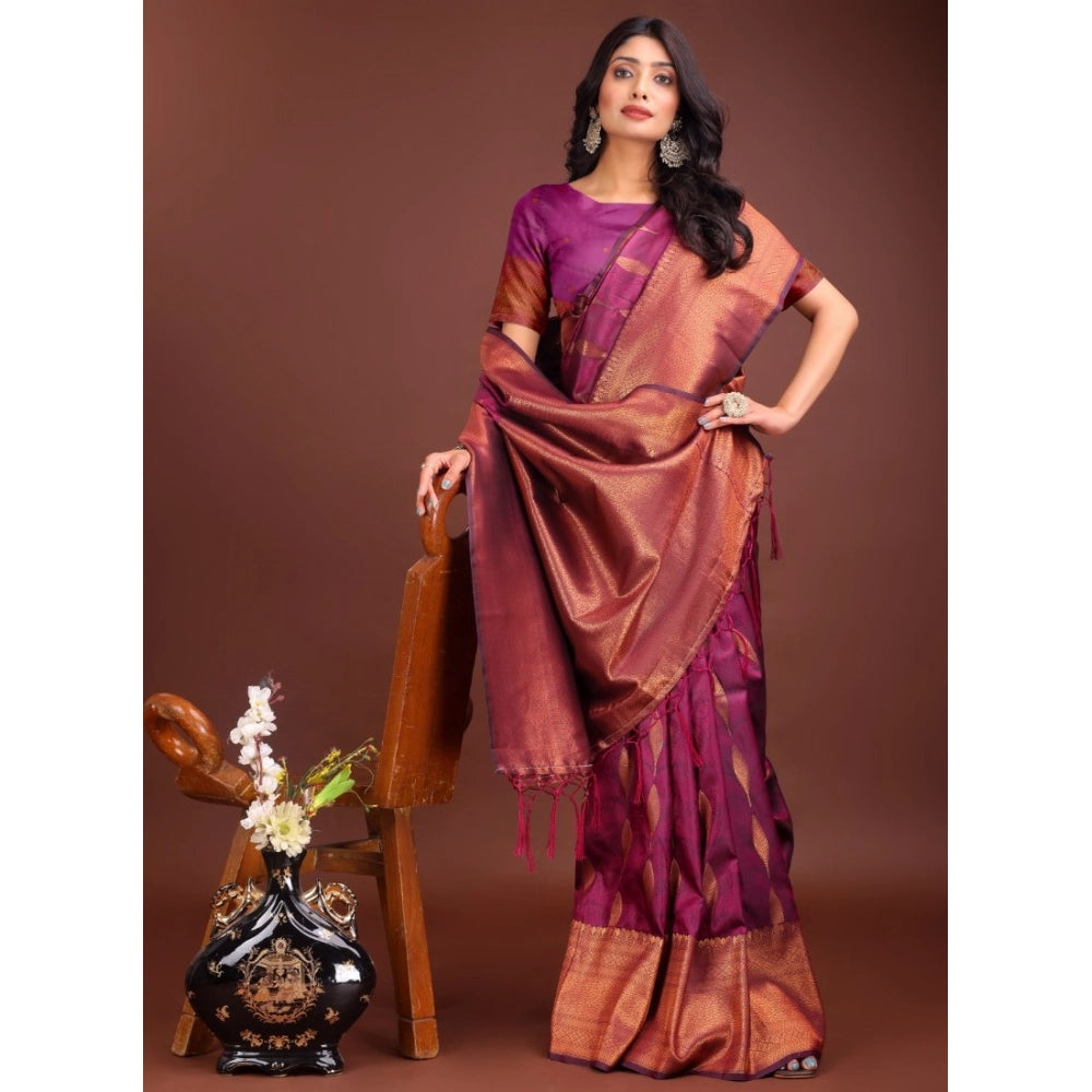 Women's Banarasi Silk Printed Saree With Unstitched Blouse 5.5mtr (purple) | Women Signature Collection