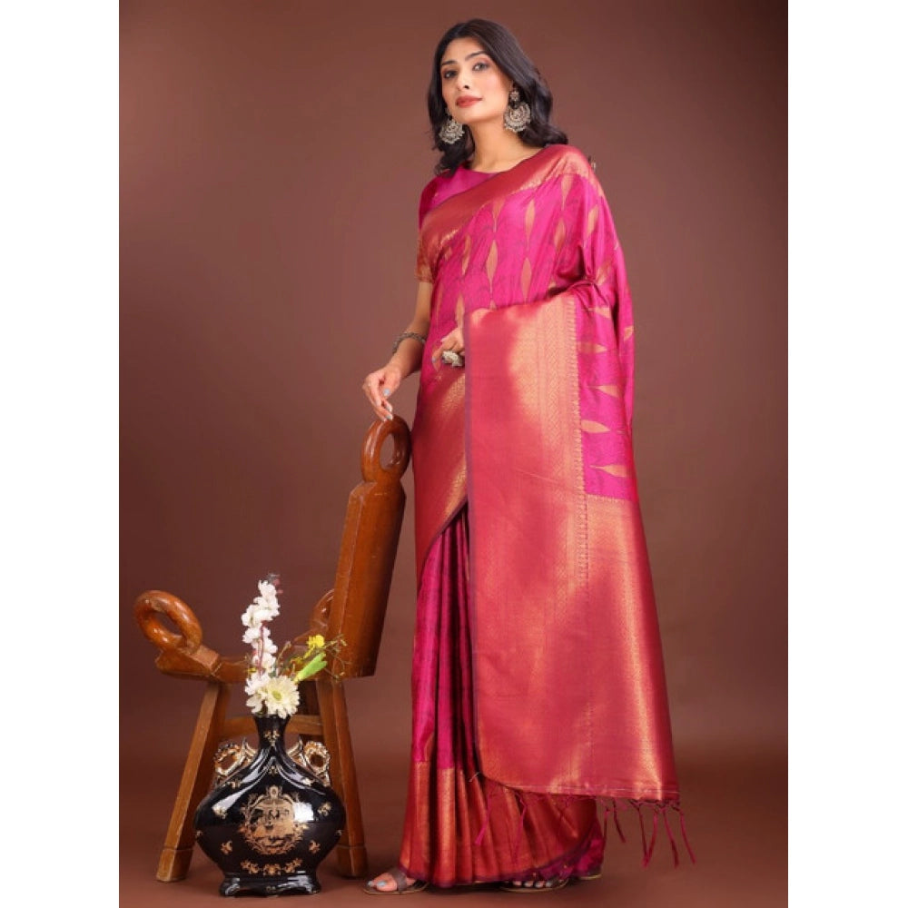 Women's Banarasi Silk Printed Saree With Unstitched Blouse 5.5mtr (magenta) | Women Signature Collection