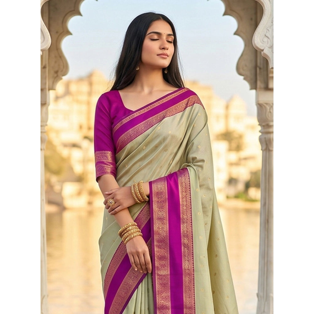 Women's Silk Blend Printed Saree With Unstitched Blouse 5.5mtr (light Green Pink) | Women Signature Collection