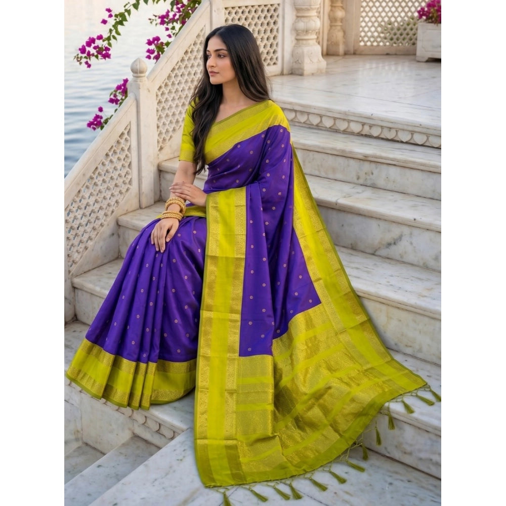 Women's Silk Blend Printed Saree With Unstitched Blouse 5.5mtr (purple Green) | Women Signature Collection