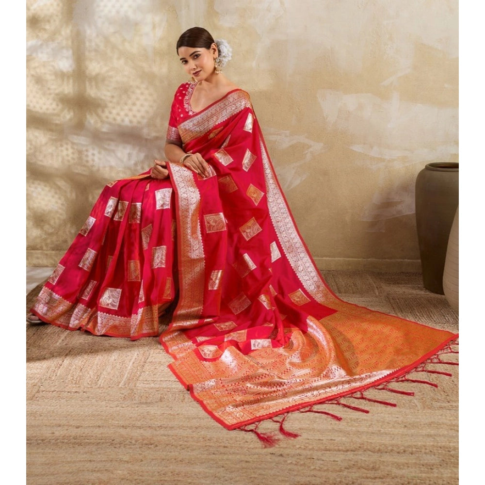 Women's Silk Blend Printed Saree With Unstitched Blouse 5.5mtr (red) | Women Signature Collection