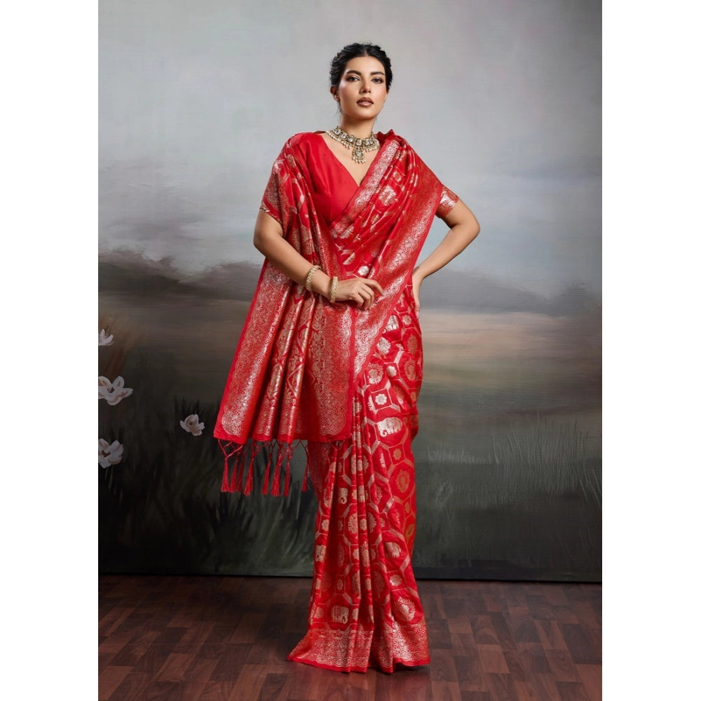Women's Silk Blend Printed Saree With Unstitched Blouse 5.5mtr (red) | Women Signature Collection