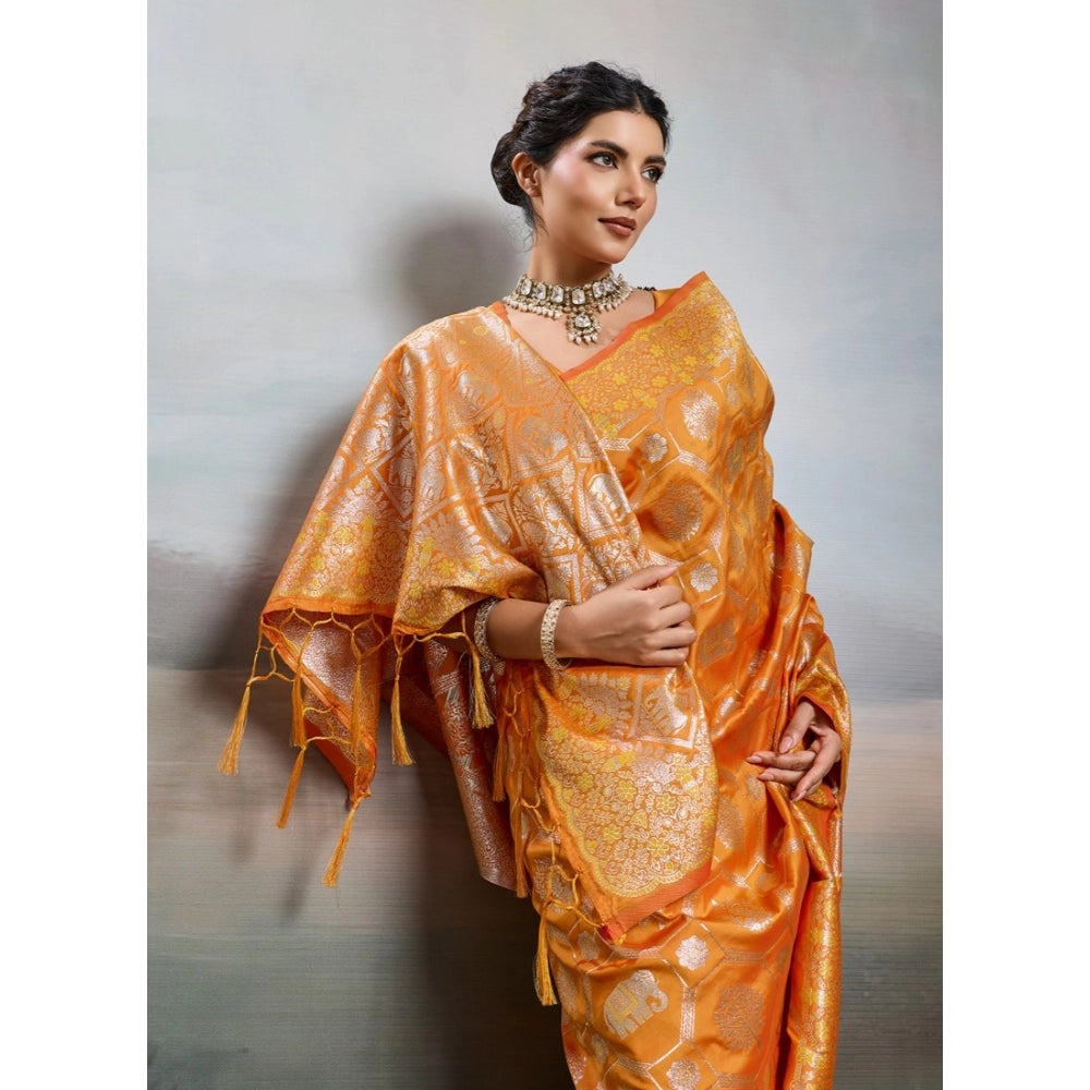 Women's Silk Blend Printed Saree With Unstitched Blouse 5.5mtr (orange) | Women Signature Collection