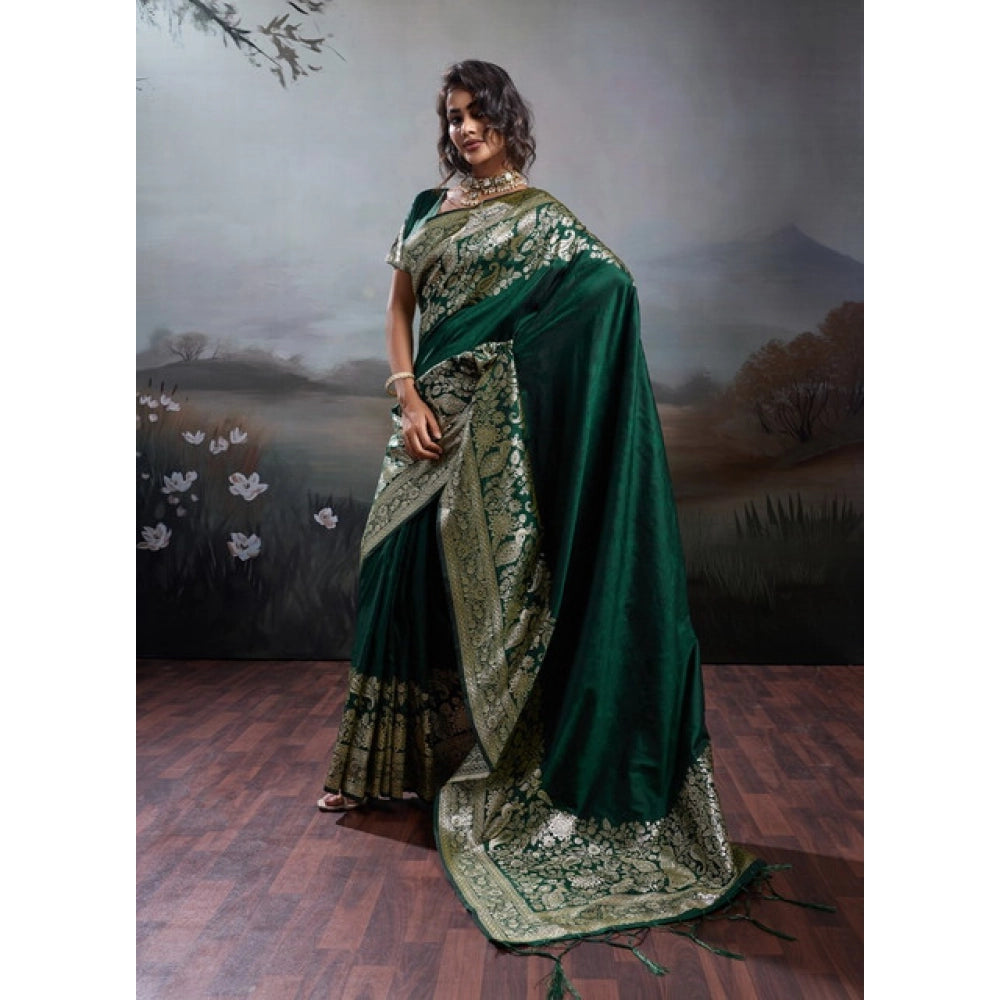 Women's Silk Blend Printed Saree With Unstitched Blouse 5.5mtr (dark Green) | Women Signature Collection