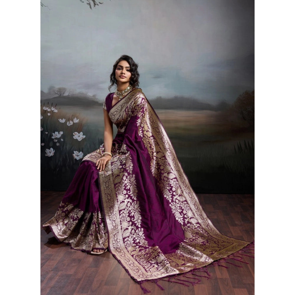 Women's Silk Blend Printed Saree With Unstitched Blouse 5.5mtr (wine) | Women Signature Collection
