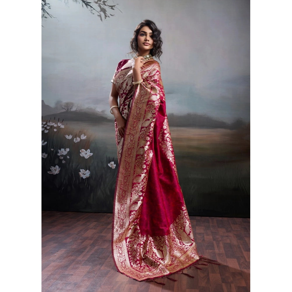 Women's Silk Blend Printed Saree With Unstitched Blouse 5.5mtr (maroon) | Women Signature Collection