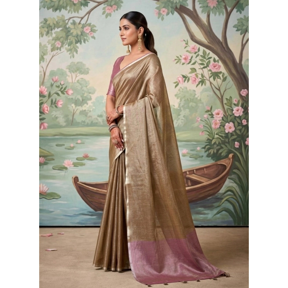 Women's Tissue Silk Solid Saree With Unstitched Blouse 5.5mtr (brown) | Women Signature Collection