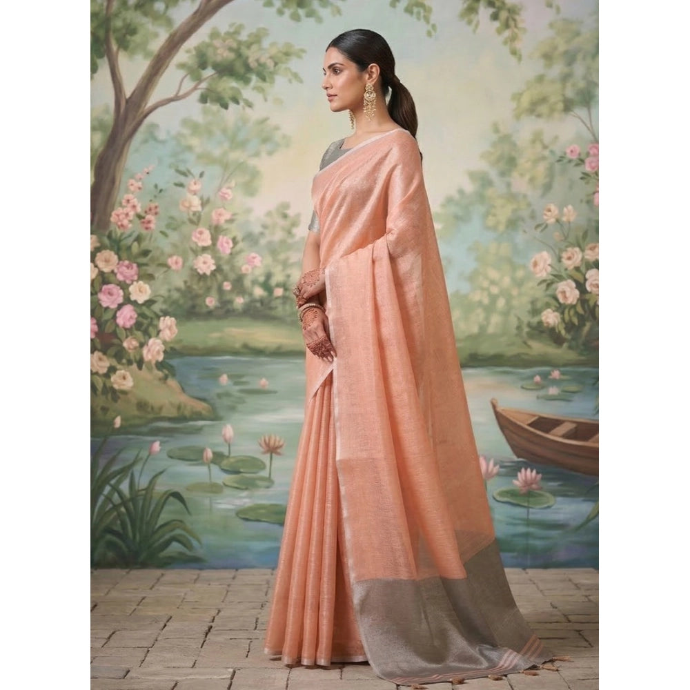 Women's Tissue Silk Solid Saree With Unstitched Blouse 5.5mtr (peach) | Women Signature Collection