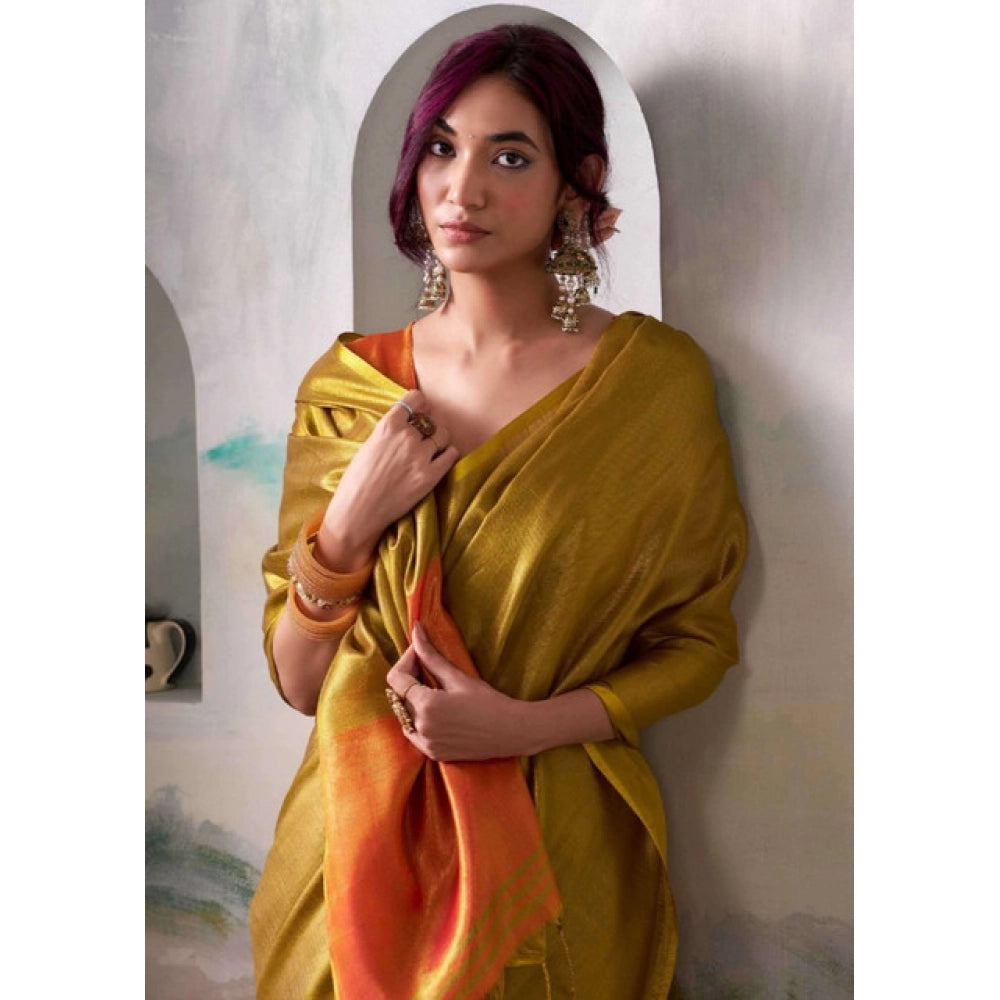 Women's Tissue Silk Solid Saree With Unstitched Blouse 5.5mtr (mustard) | Women Signature Collection