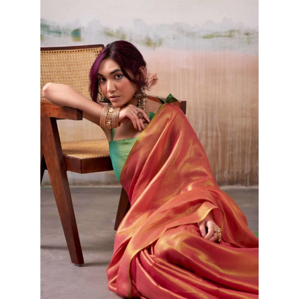 Women's Tissue Silk Solid Saree With Unstitched Blouse 5.5mtr (peach) | Women Signature Collection