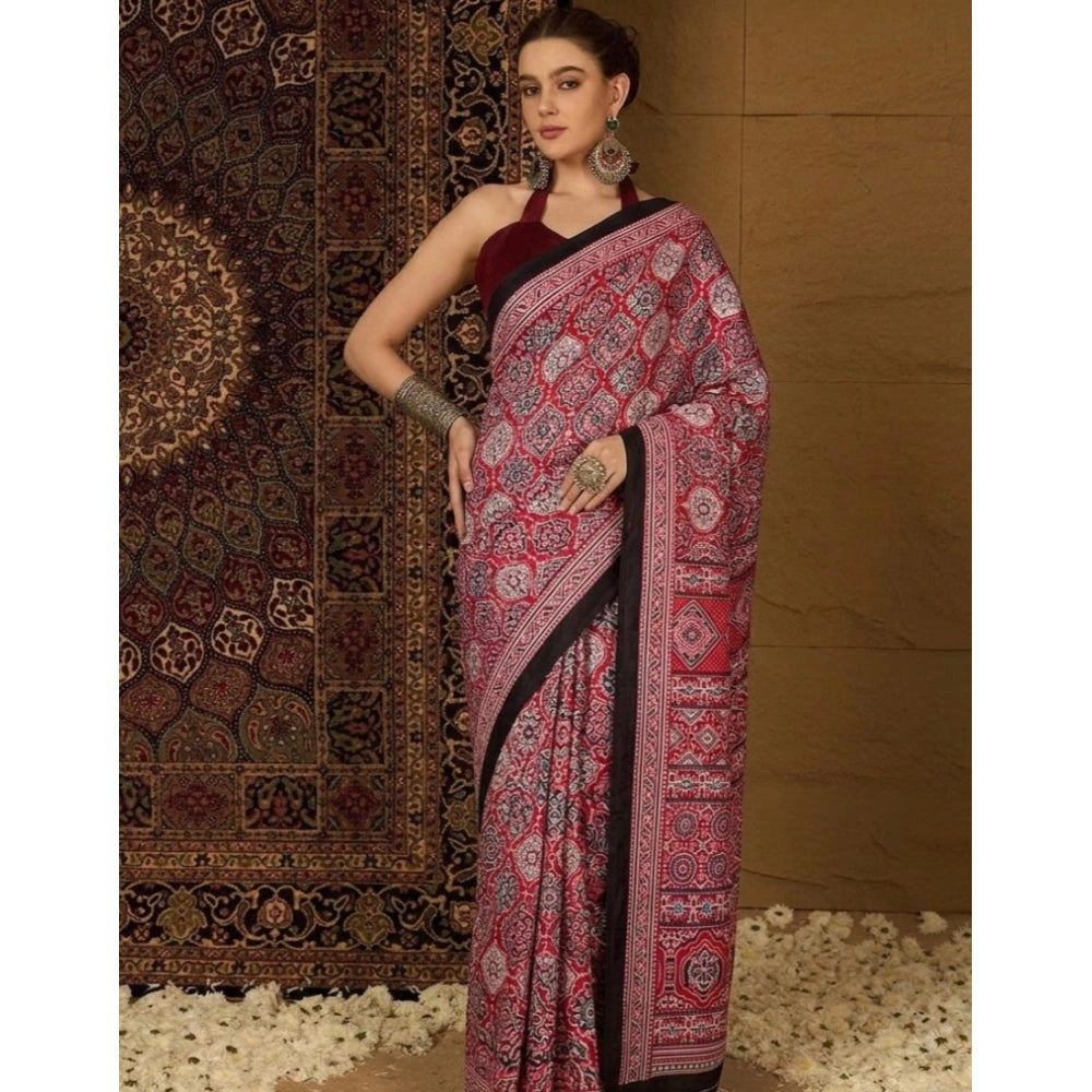 Women's Crepe Printed Saree With Unstitched Blouse 5.5mtr (maroon) | Women Signature Collection
