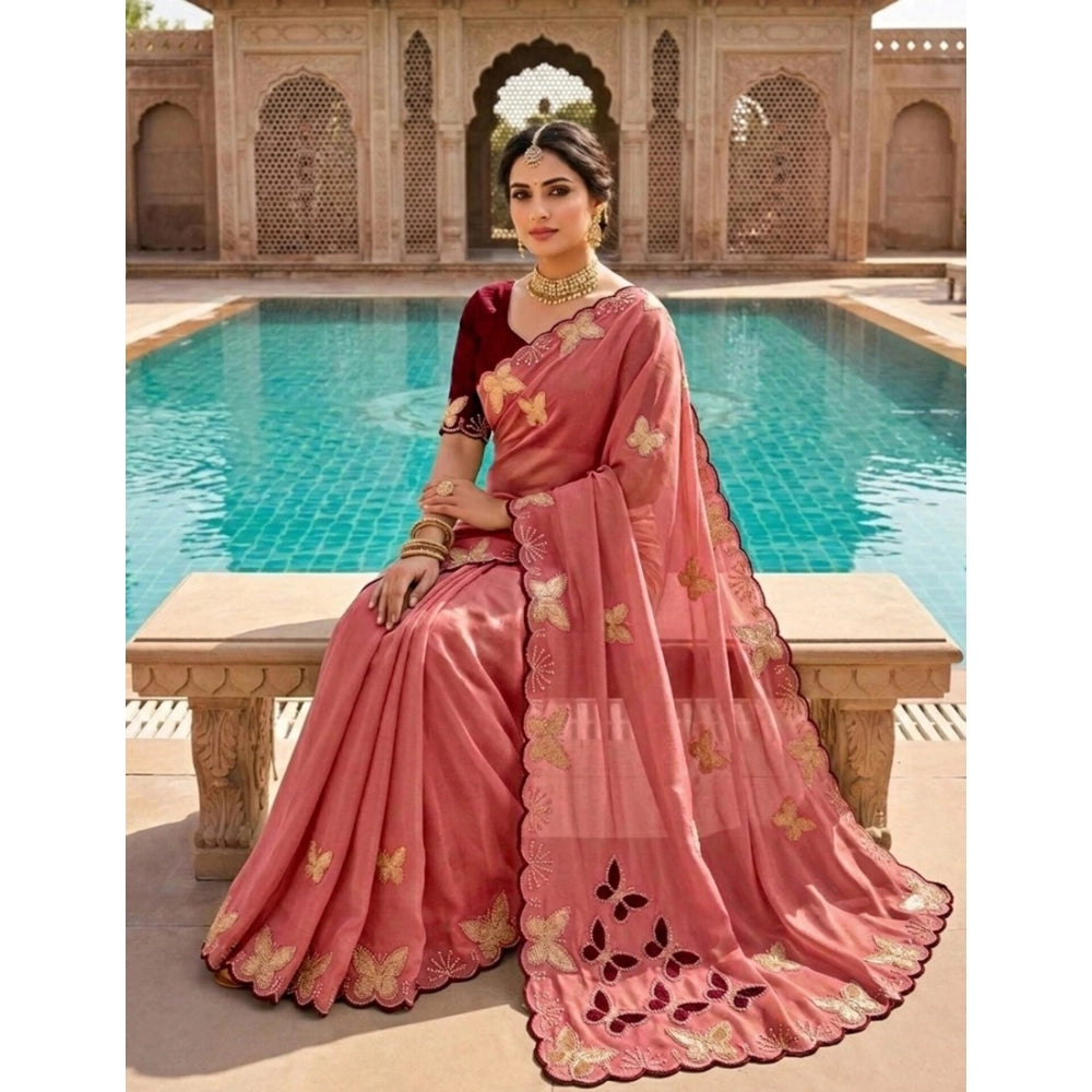 Women's Star Georgette Embellished Saree With Unstitched Blouse 5.5mtr (dusty Coral Maroon) | Women Signature Collection