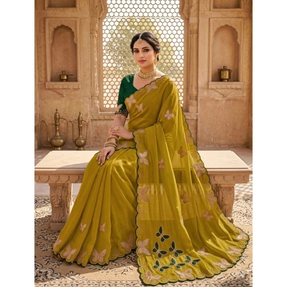 Women's Star Georgette Embellished Saree With Unstitched Blouse 5.5mtr (mustard) | Women Signature Collection