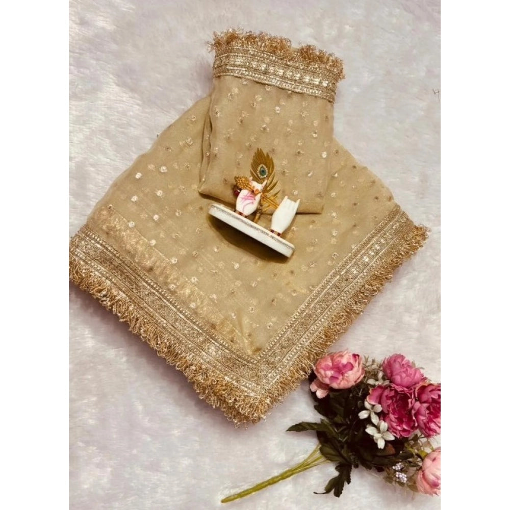 Women's Silk Embellished Saree With Unstitched Blouse 5.5mtr (beige) | Women Signature Collection