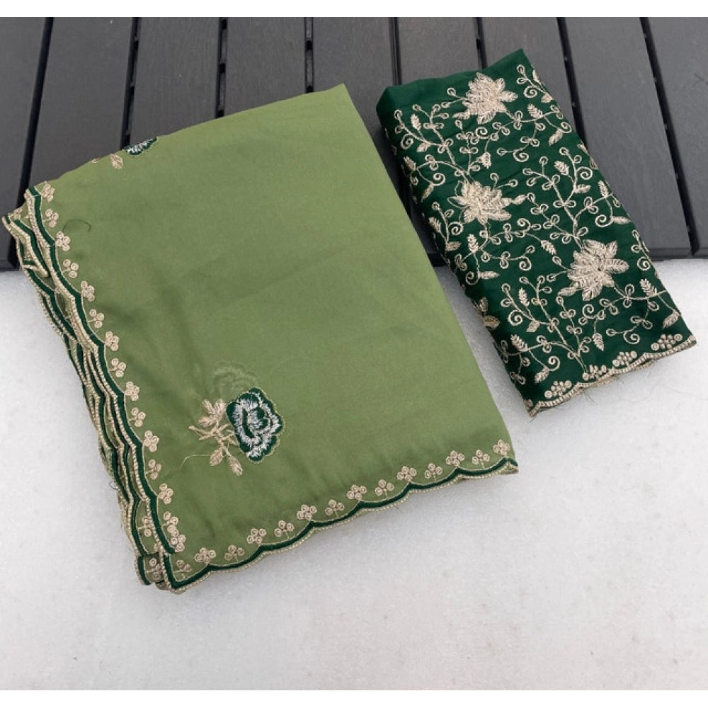 Women's Star Georgette Embroidered Saree With Unstitched Blouse 5.5mtr (green) | Women Signature Collection