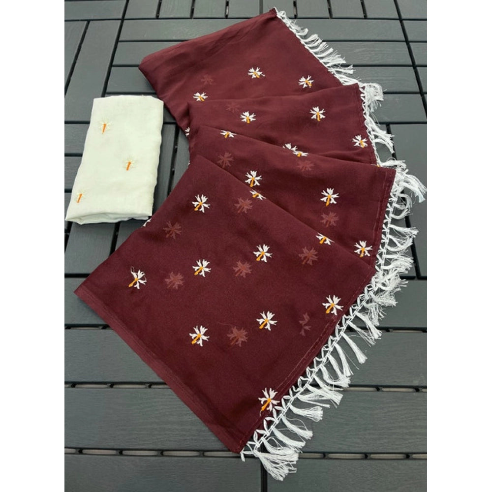 Women's Georgette Embellished Saree With Unstitched Blouse 5.5mtr (maroon) | Women Signature Collection