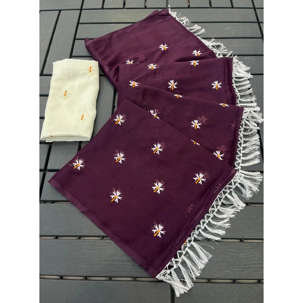 Women's Georgette Embellished Saree With Unstitched Blouse 5.5mtr (wine) | Women Signature Collection