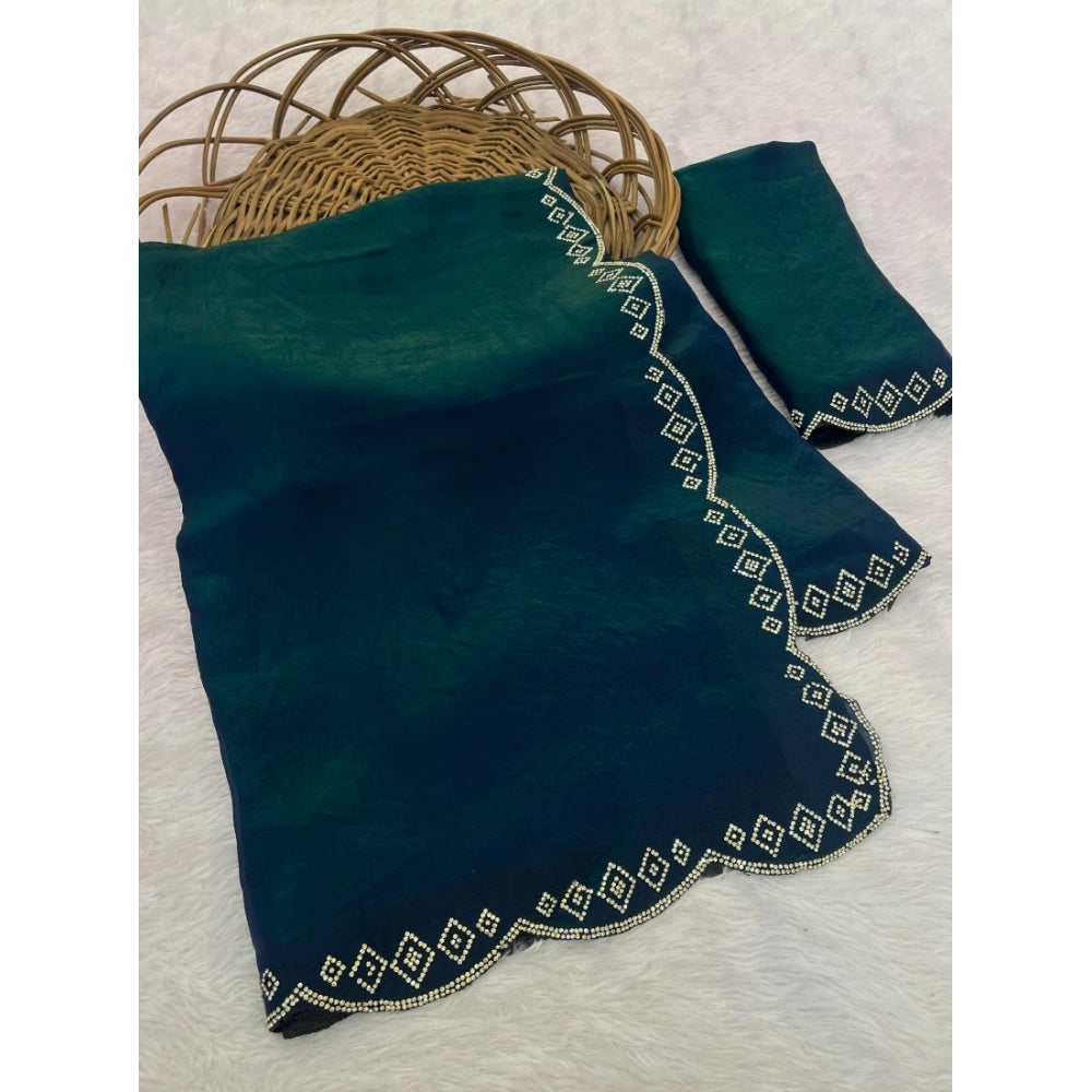 Women's Satin Embellished Saree With Unstitched Blouse 5.5mtr (bottle Green) | Women Signature Collection