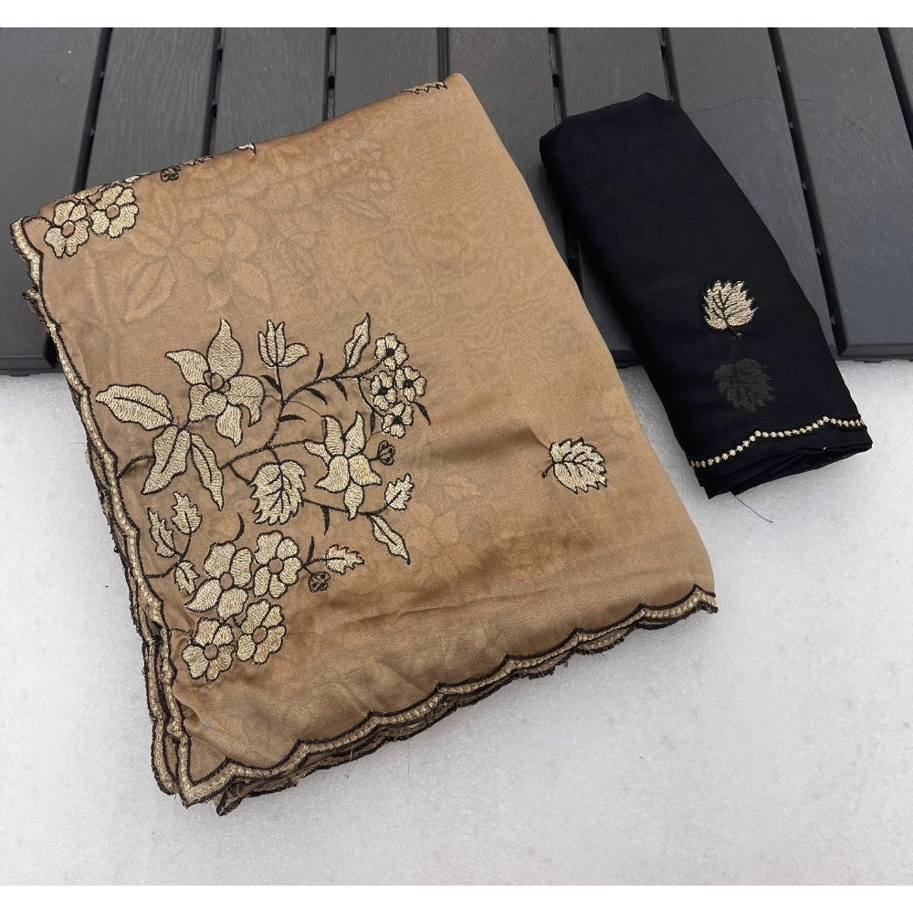 Women's Viscose Silk Embroidered Saree With Unstitched Blouse 5.5mtr (gold) | Women Signature Collection