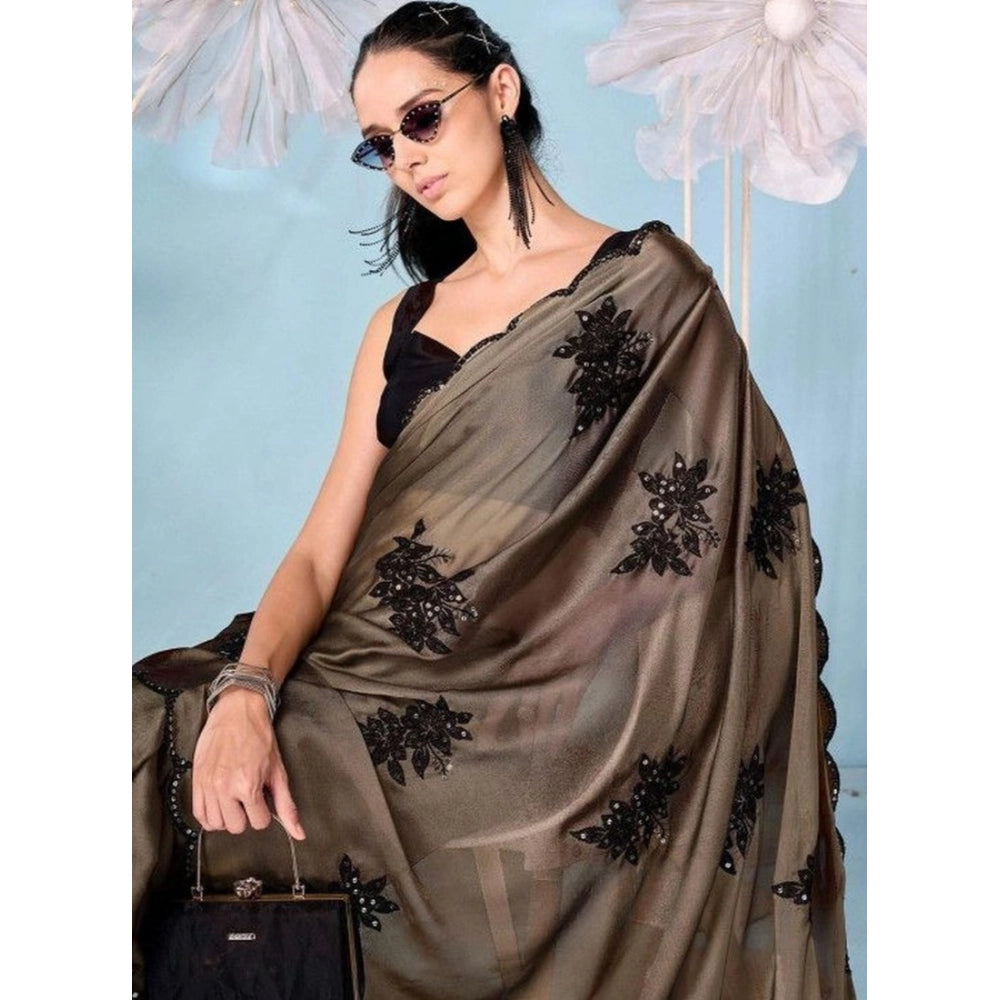 Women's Viscose Silk Embroidered Saree With Unstitched Blouse 5.5mtr (beige) | Women Signature Collection