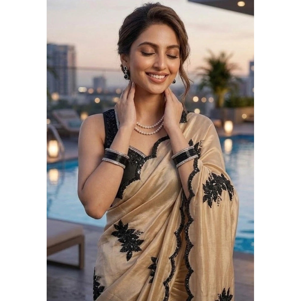 Women's Viscose Silk Embroidered Saree With Unstitched Blouse 5.5mtr (beige) | Women Signature Collection