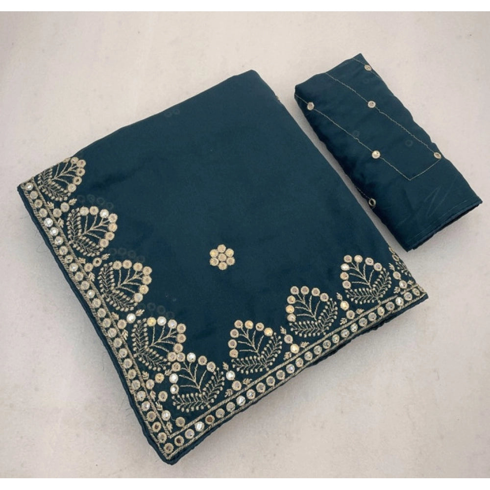 Women's Georgette Embellished Saree With Unstitched Blouse 5.5mtr (blue) | Women Signature Collection